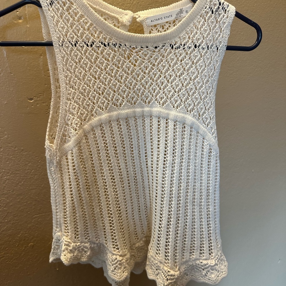 Altar'd State Cream Cropped Ribbed Tank Top